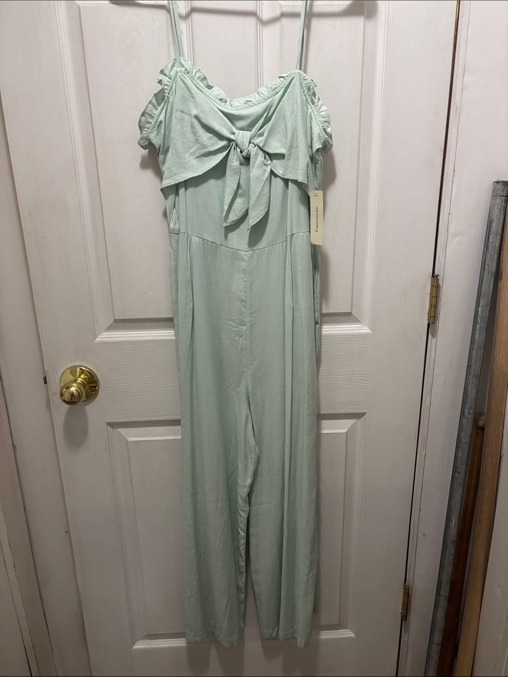 Francesca's Collections Mint Tie-Front Wide Leg Jumpsuit